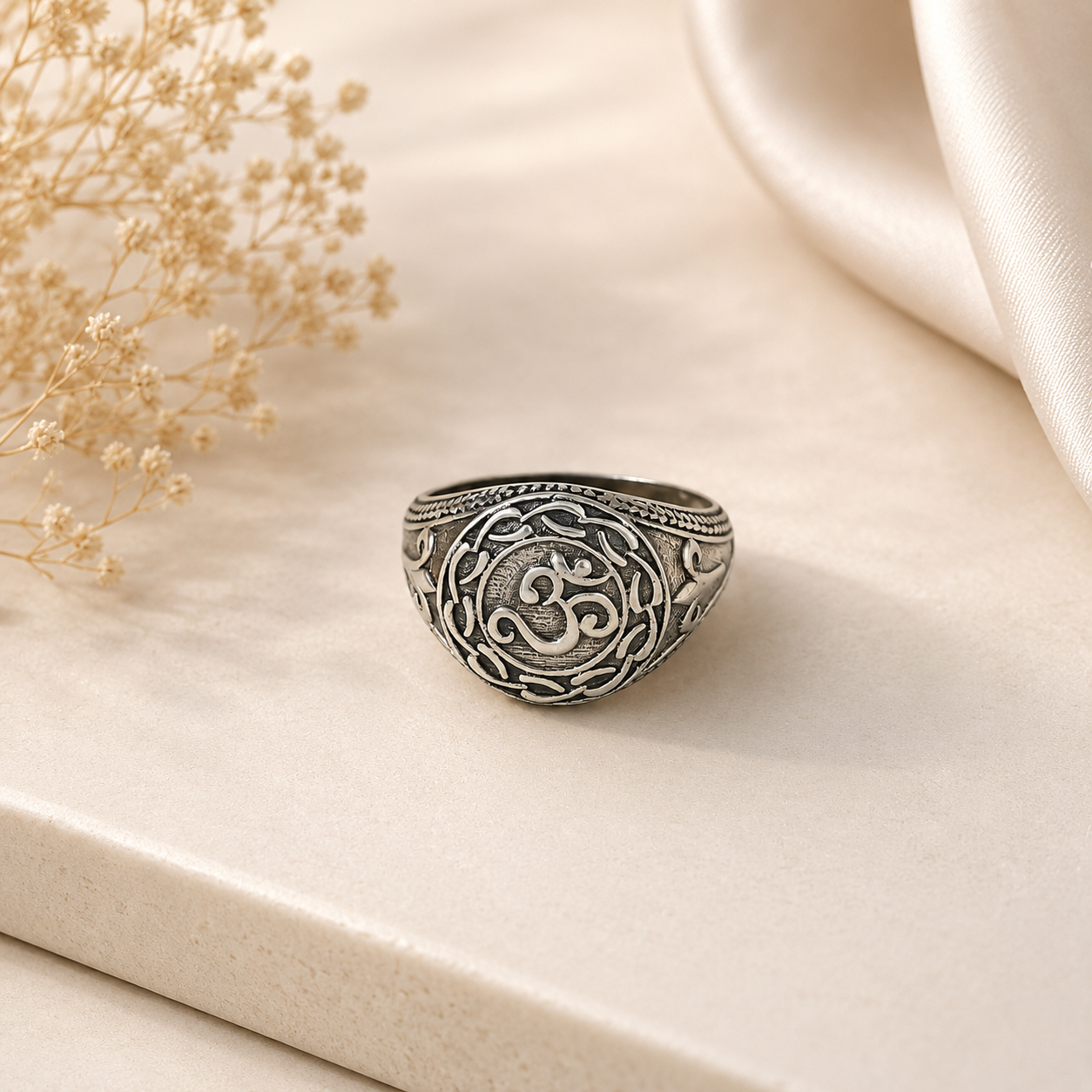 Om Blessing Silver Ring For Him