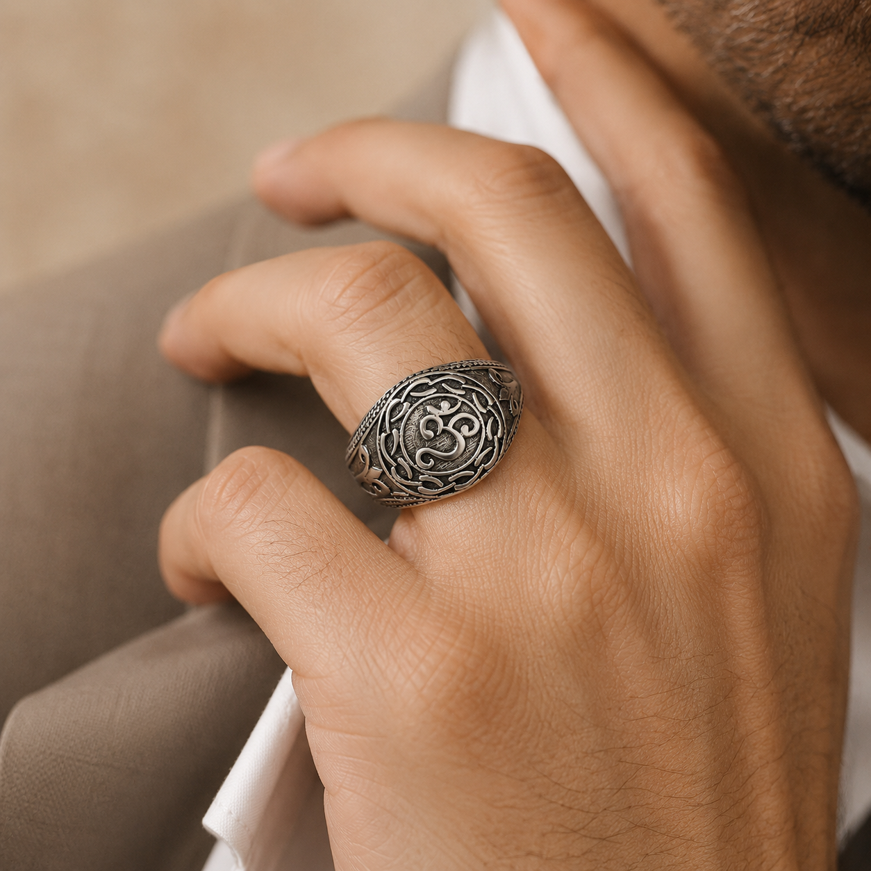 Om Blessing Silver Ring For Him