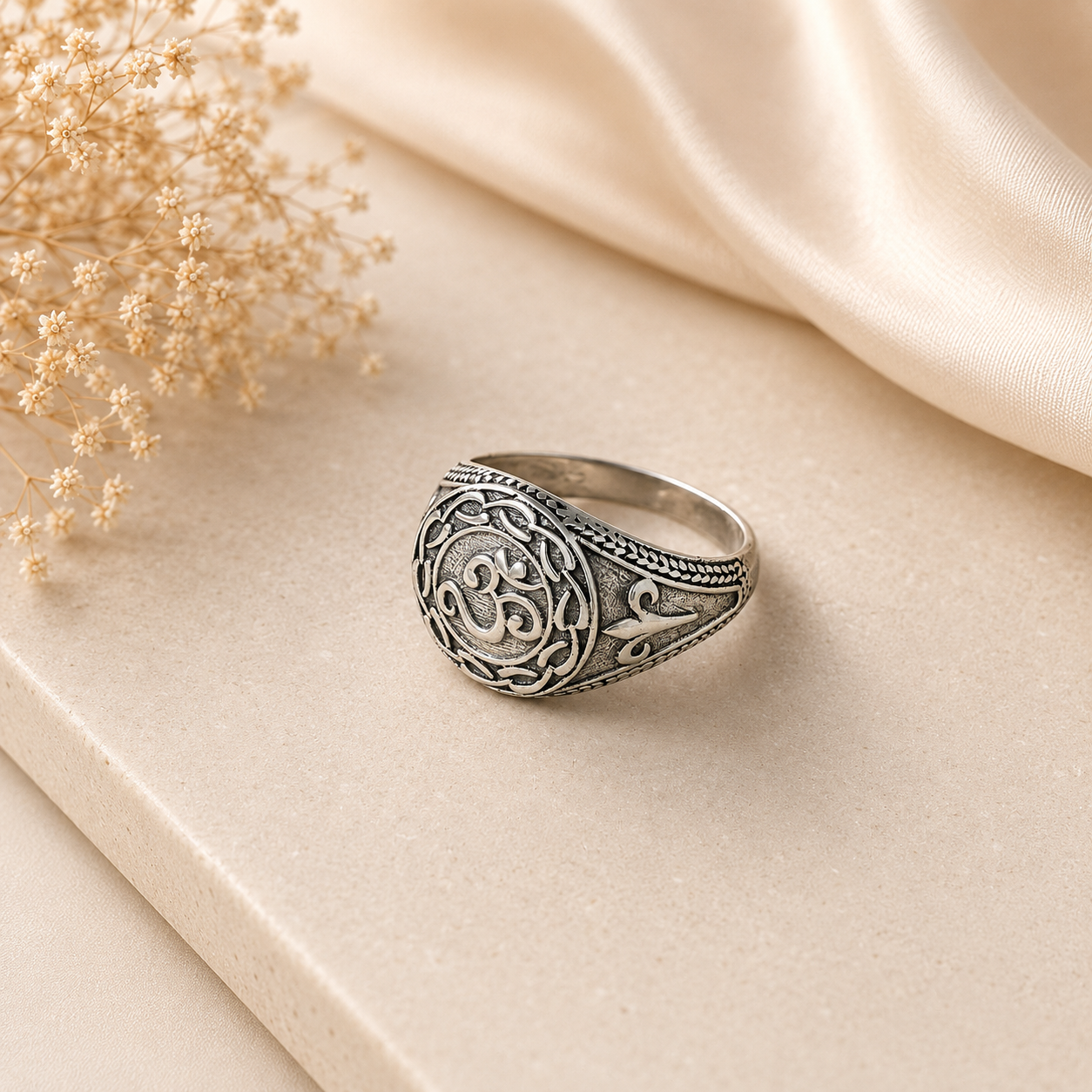 Om Blessing Silver Ring For Him