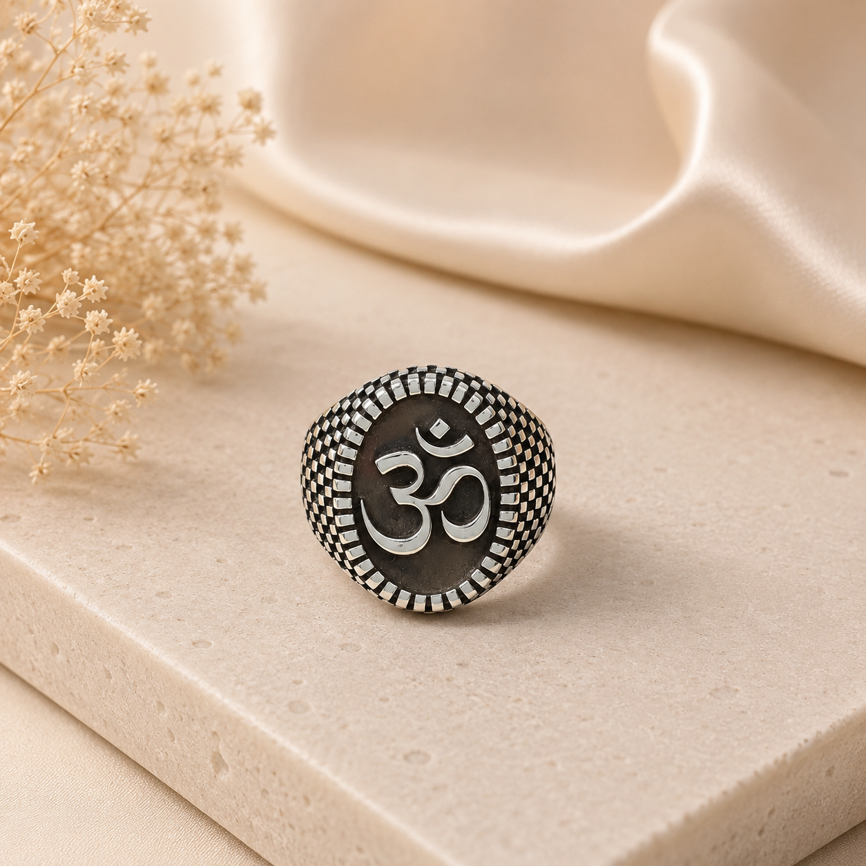 Nikhil Divine Om Crest Silver Ring For Him