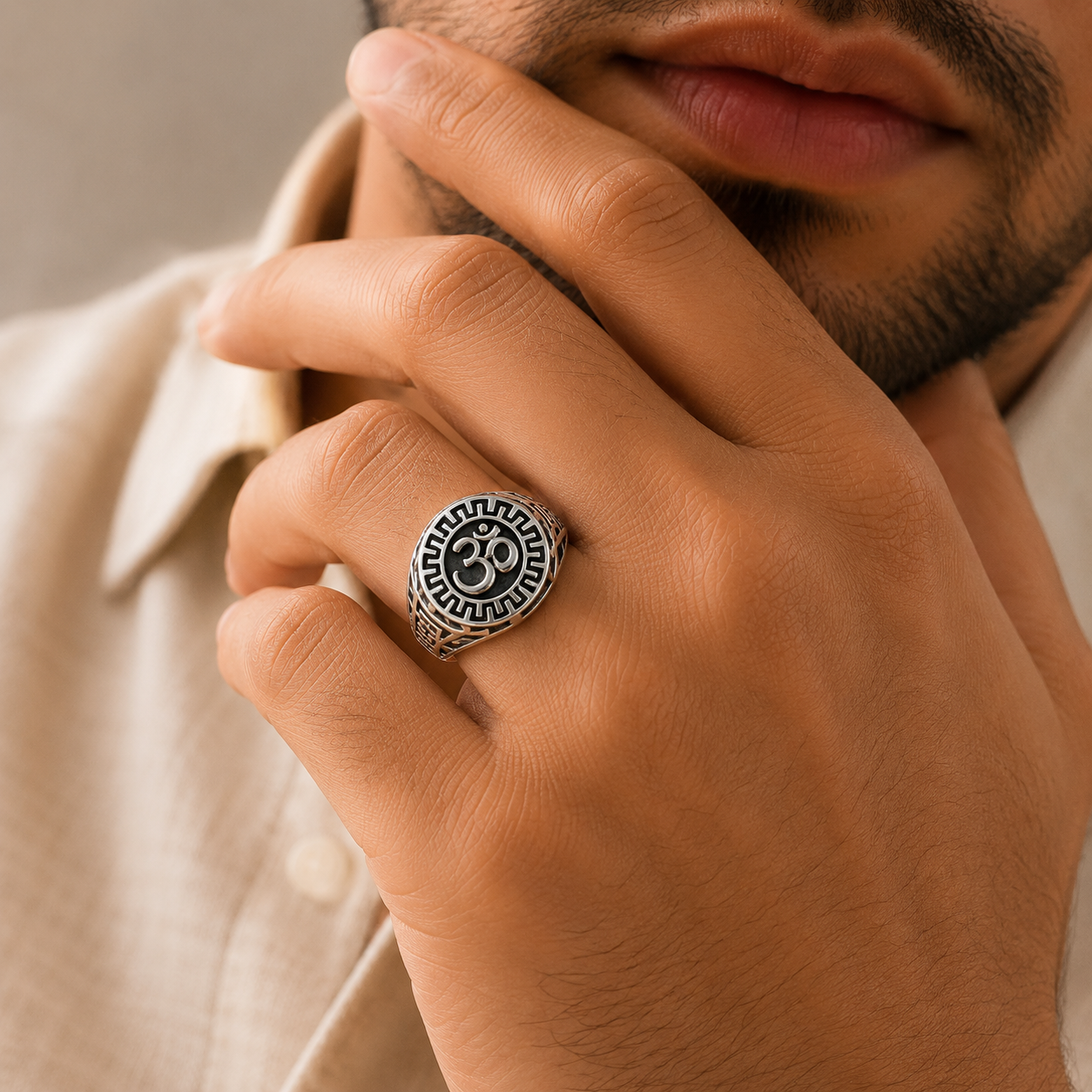 Dilip Sacred Om Legacy Silver Ring For Him