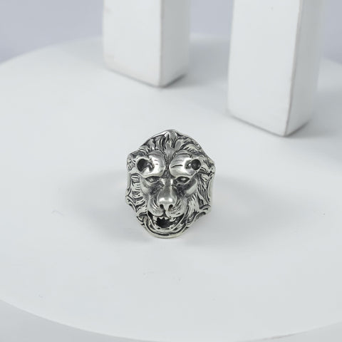 Anvay 3D Regal Lion Signet Silver Band For Him