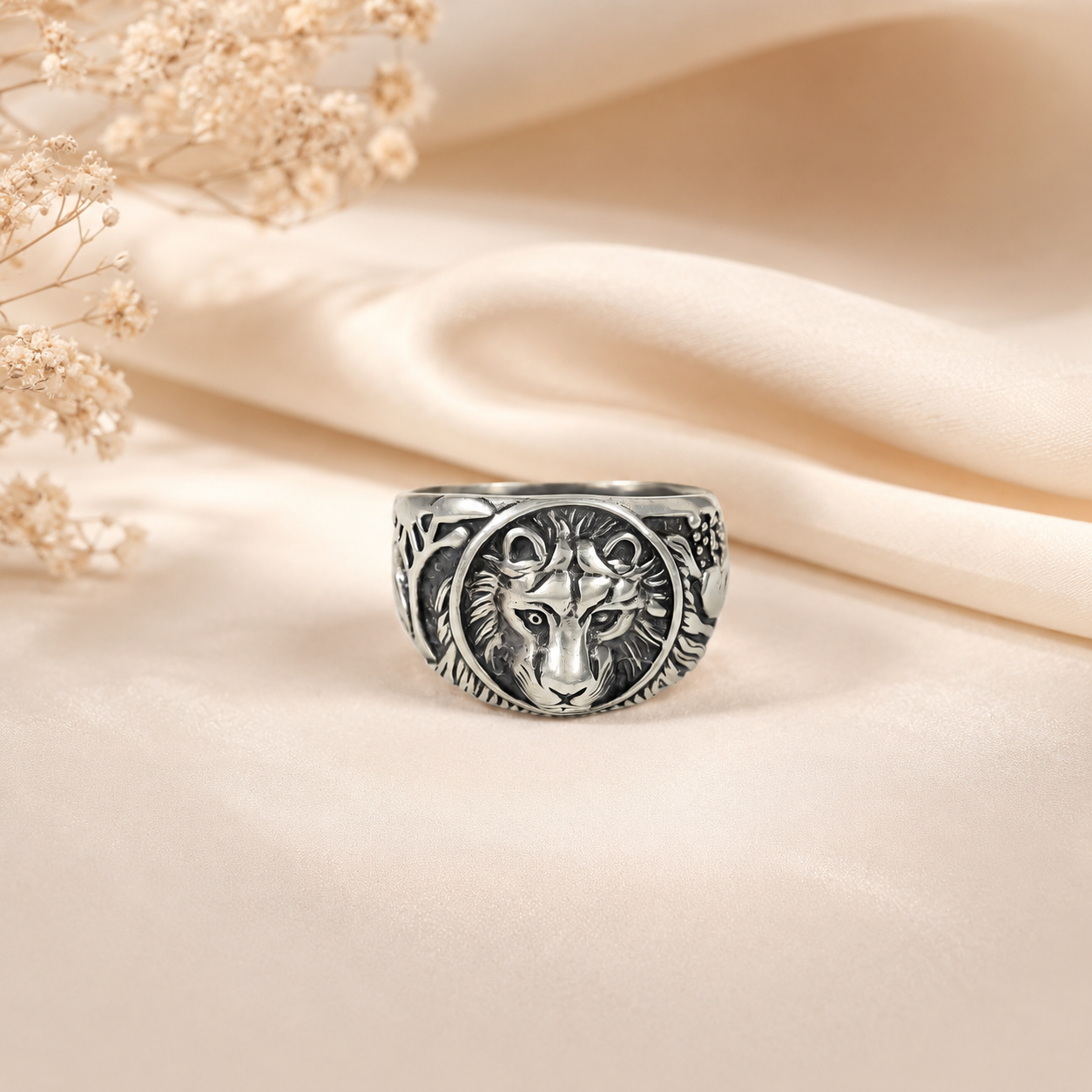 Eshaan 3D Lion Head Silver Ring For Him