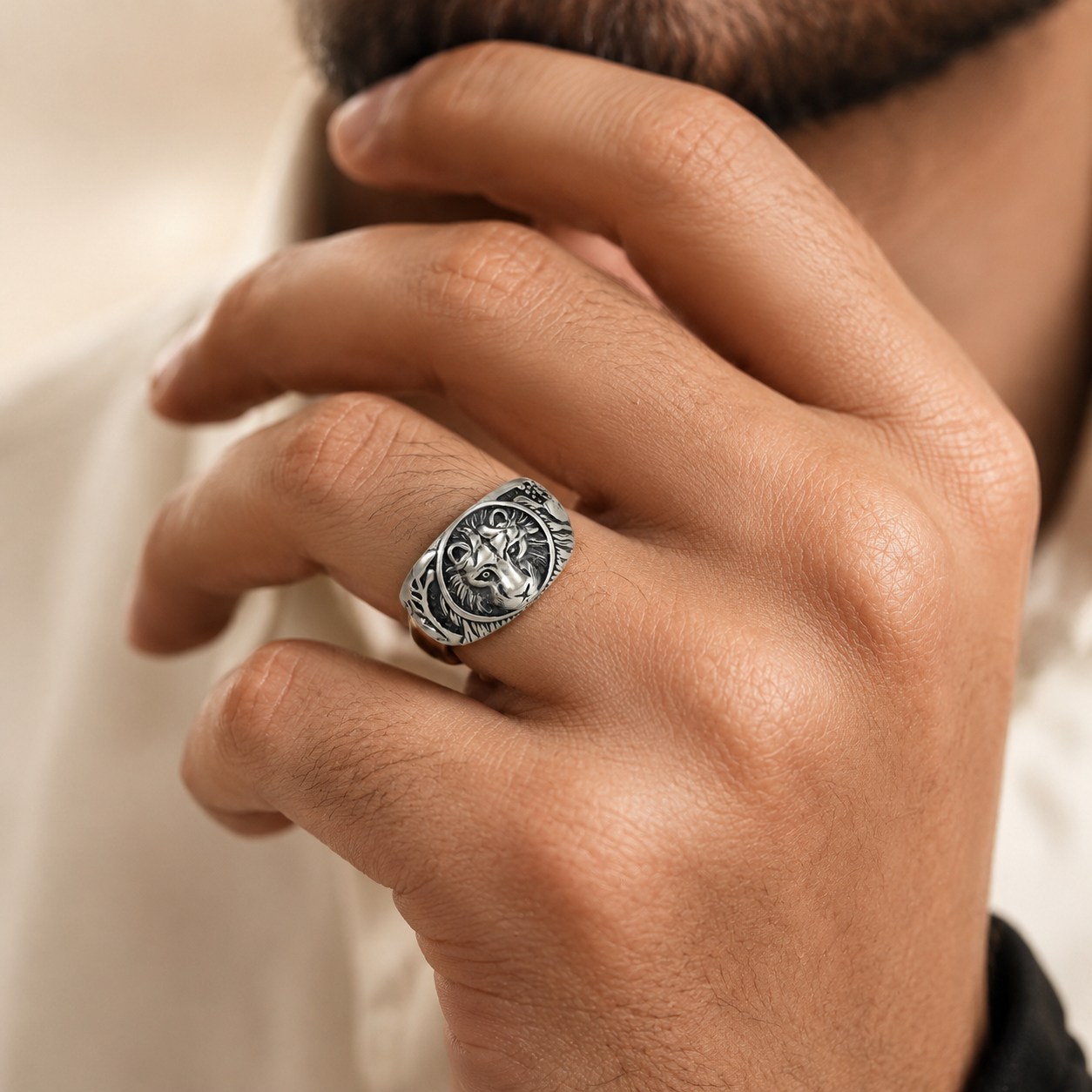 Eshaan 3D Lion Head Silver Ring For Him