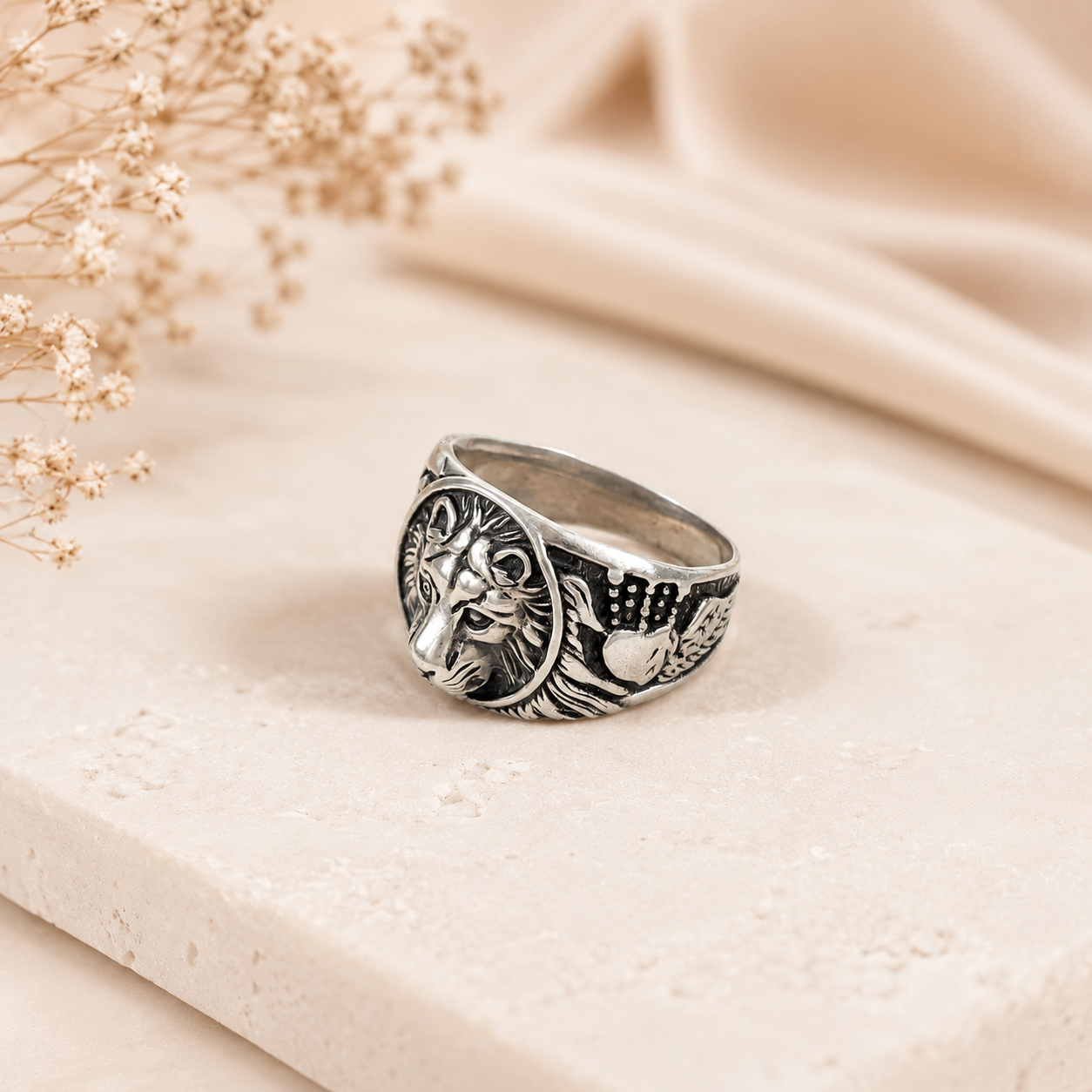 Eshaan 3D Lion Head Silver Ring For Him