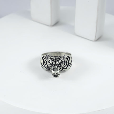 Ritvik Tiger Head Silver Ring For Him