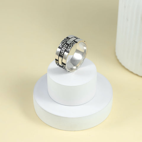 Laksh Geometric Pattern Silver Band For Him