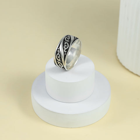 Anvit Elegant Swirl Pattern Silver Band For Him