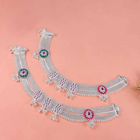 Jiya Divine Floral Silver Anklets