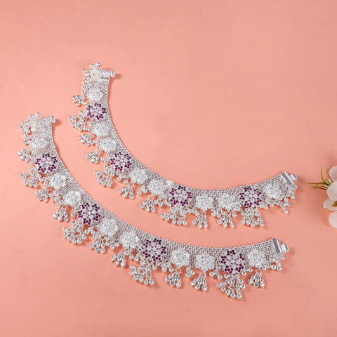 Juhi Royal Rose Silver Anklets