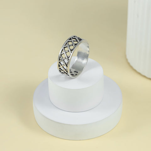 Dhruv Cross Grid Silver Band For Him