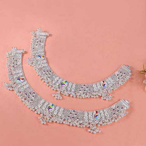 Komal Rainbow Grace Silver Anklets