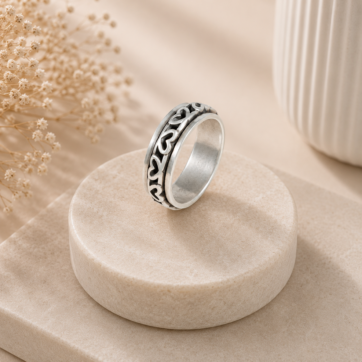 Parth Beautiful Heart Pattern Silver Band For Him