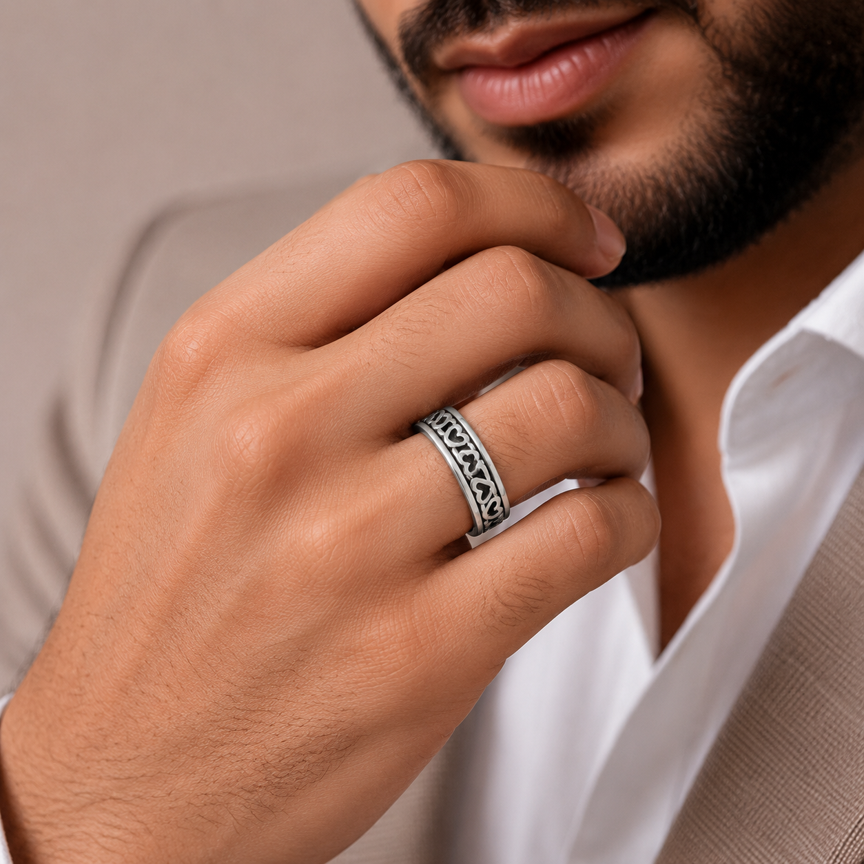 Parth Beautiful Heart Pattern Silver Band For Him