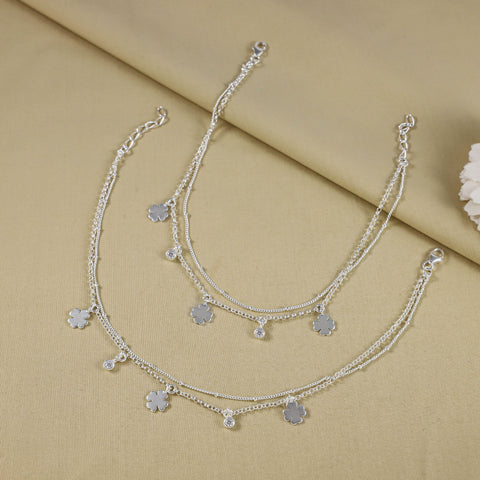Niharika Charming Flora Silver Anklets