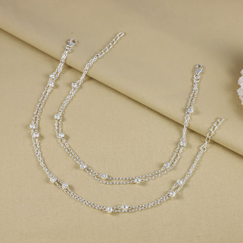 Pragya Elegant Bead Chain Silver Anklets