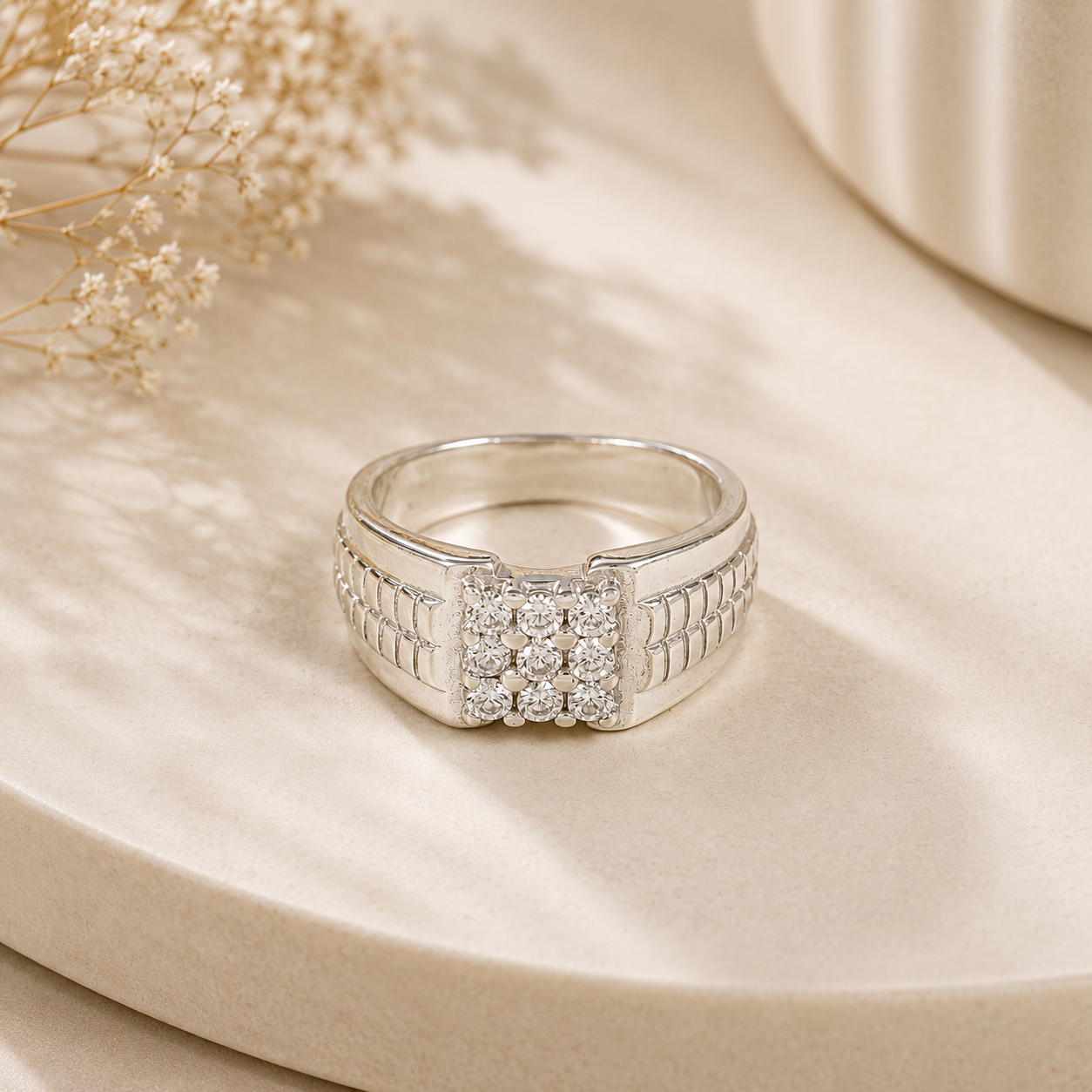 Arhan Elegant Stone Cluster Silver Ring For Him