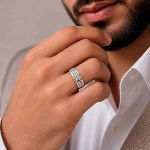 Arhan Elegant Stone Cluster Silver Ring For Him