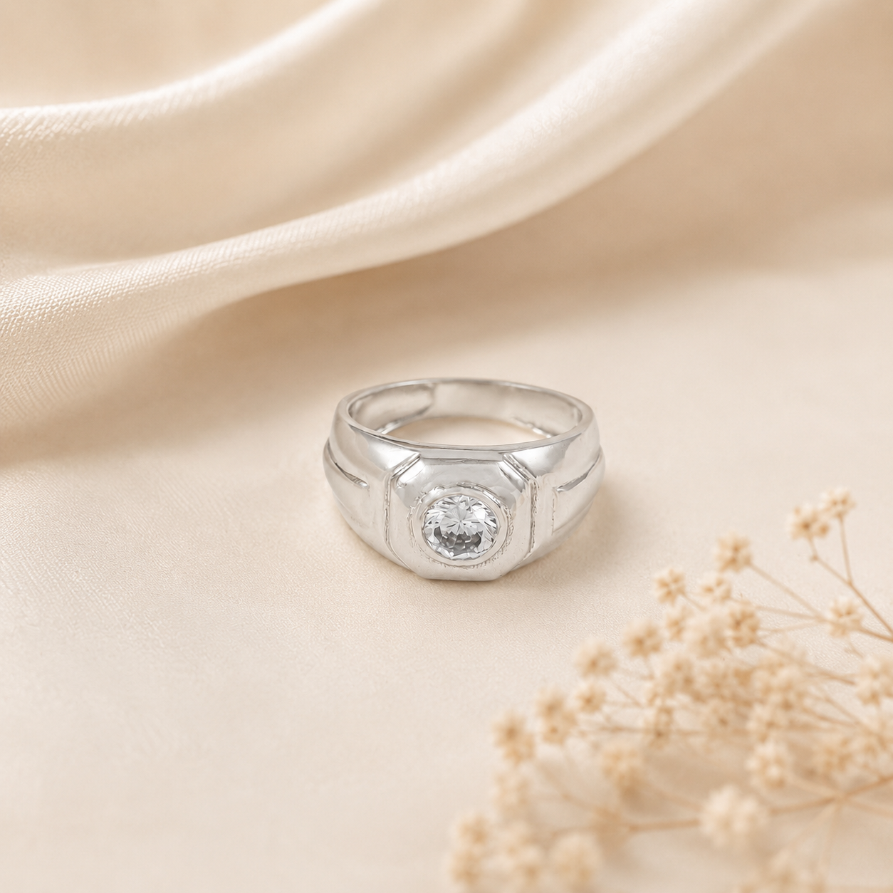 Aarav Single Stone Silver Ring For Him