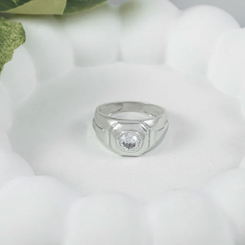 Aarav Single Stone Silver Ring For Him
