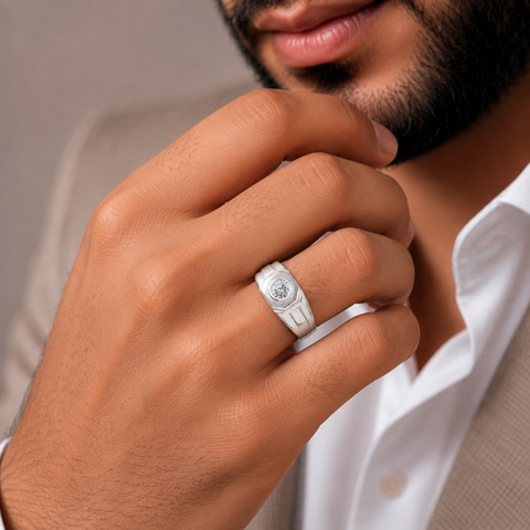 Aarav Single Stone Silver Ring For Him