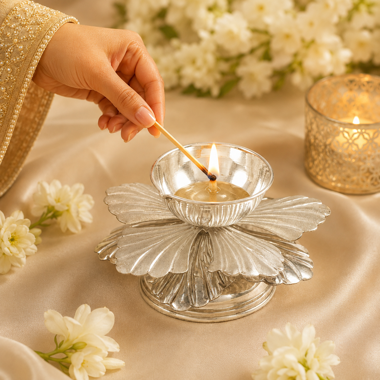 Varnia Fancy Silver Diya
