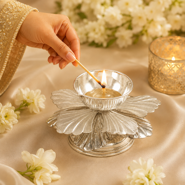 Varnia Fancy Silver Diya