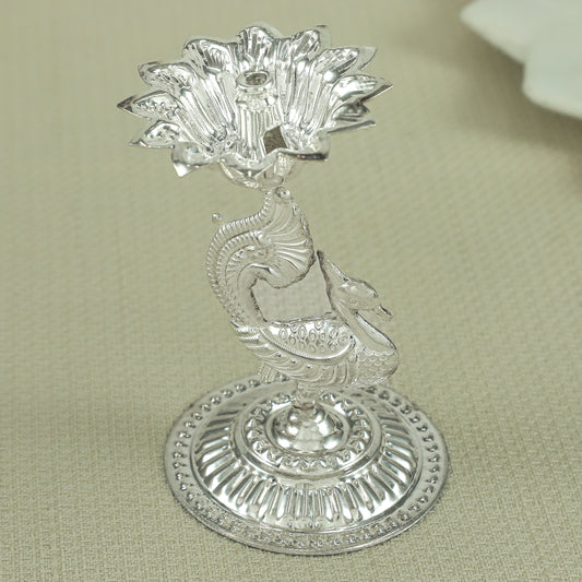 Priyal Peacock Silver Diya