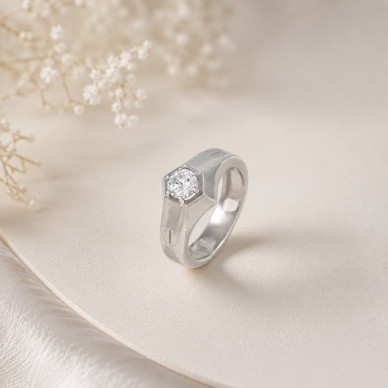 Aarv Radiant Hex Silver Ring For Him
