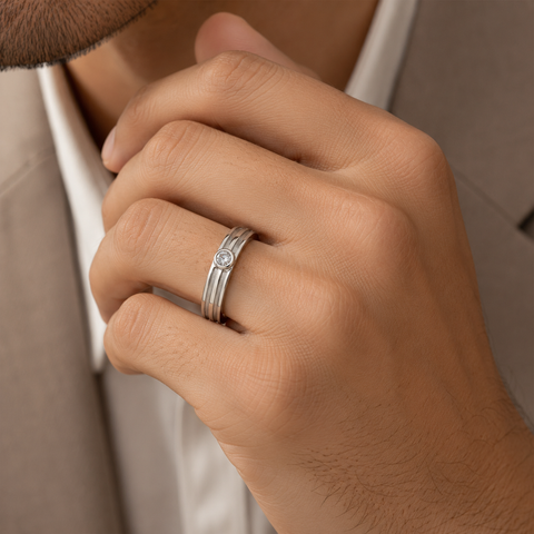 Arjun Linear Spark Silver Band For Him