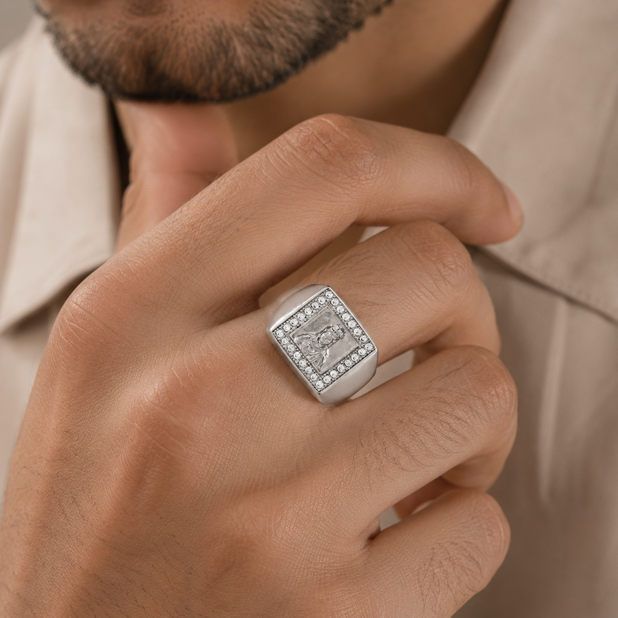 Yug Square Engraved Silver Ring For Him