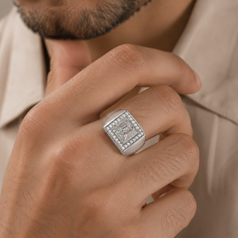 Yug Square Engraved Silver Ring For Him