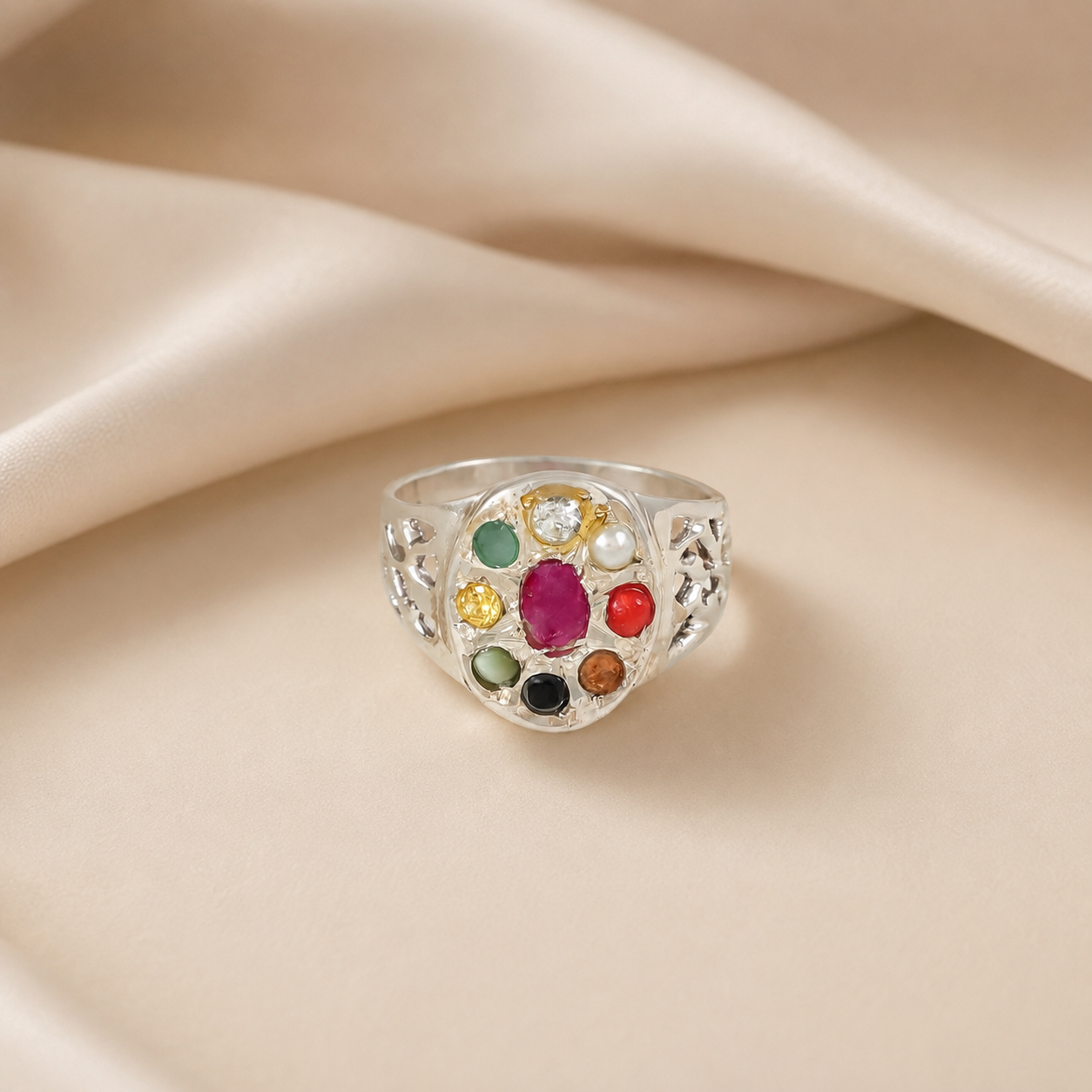 Rashi Navratna Silver Ring For Him