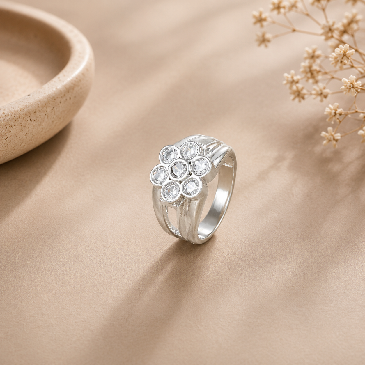 Aarush Flower Cluster Silver Ring For Him