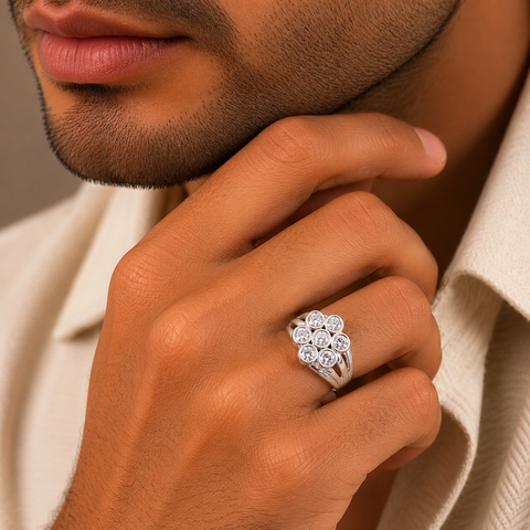 Aarush Flower Cluster Silver Ring For Him