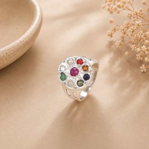Arjun Navratna Silver Ring Design For Him
