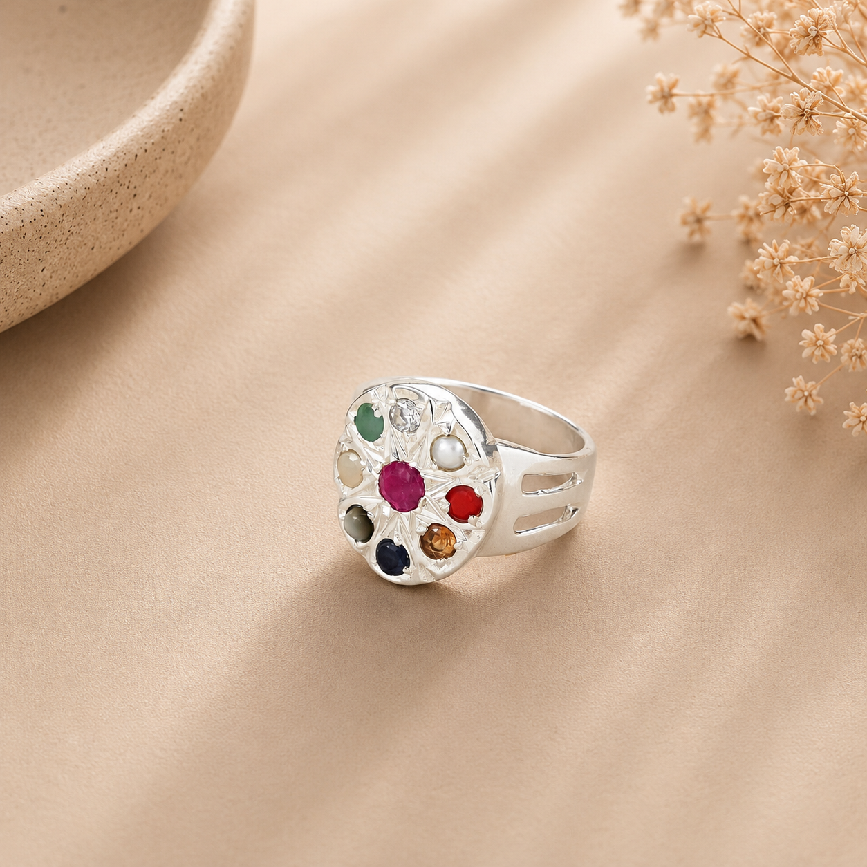 Arjun Navratna Silver Ring Design For Him