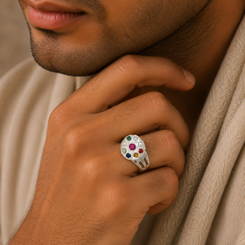Arjun Navratna Silver Ring Design For Him