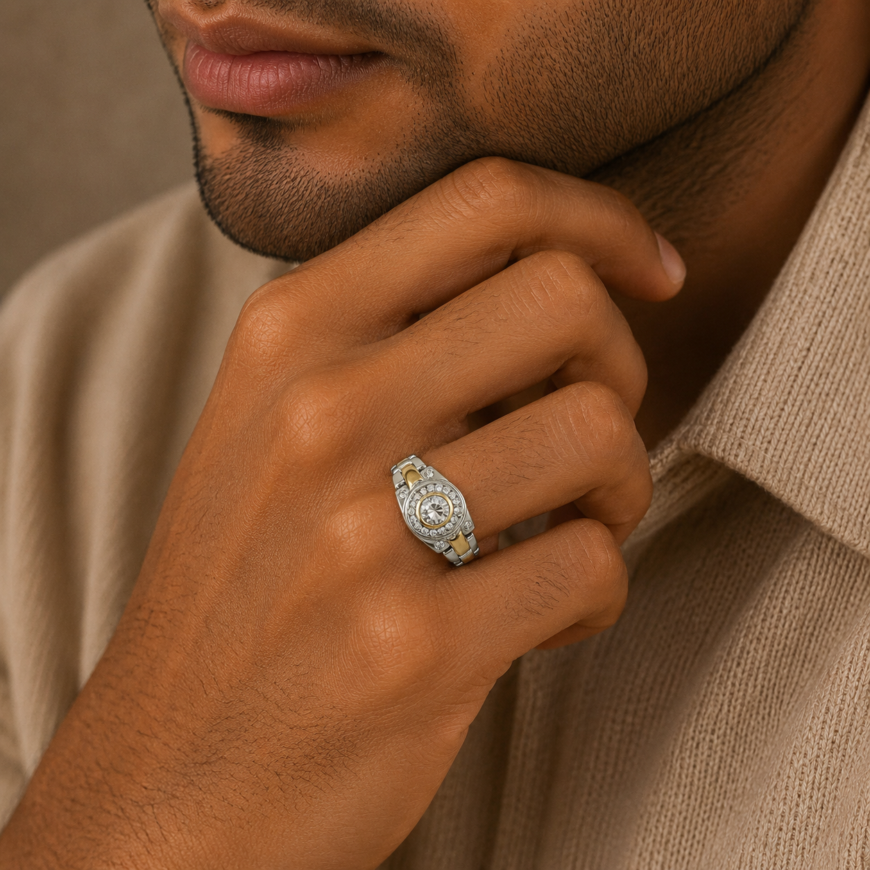 Chirag Two Tone Modern Silver Ring For Him