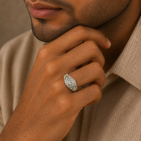 Chirag Two Tone Modern Silver Ring For Him