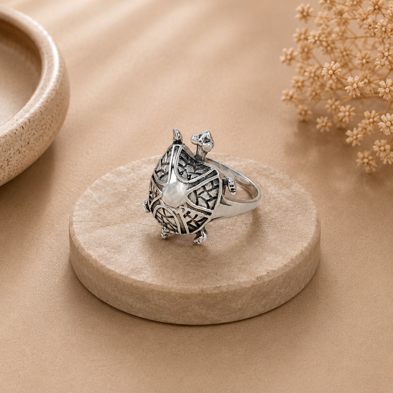 Dhruv Turtle Design Silver Ring For Him