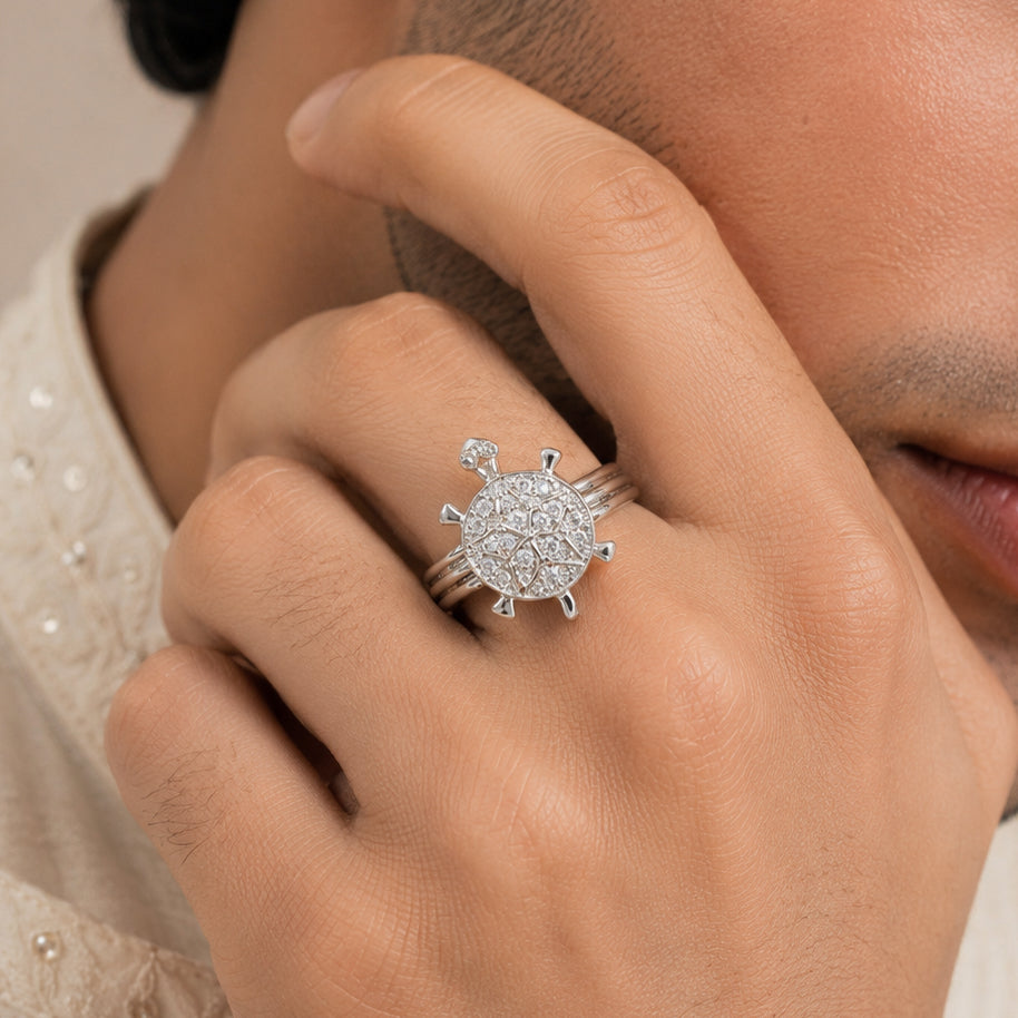 Gautam Glow Turtle Silver Ring For Him