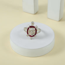 Ganpati Turtle Silver Ring With Red Stones For Him