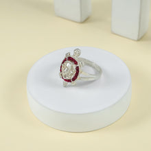 Ganpati Turtle Silver Ring With Red Stones For Him