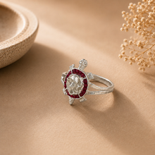 Ganpati Turtle Silver Ring With Red Stones For Him