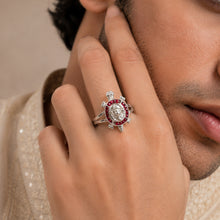 Ganpati Turtle Silver Ring With Red Stones For Him