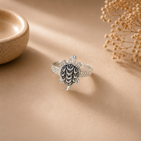 Krish Tribal Turtle Silver Ring For Him