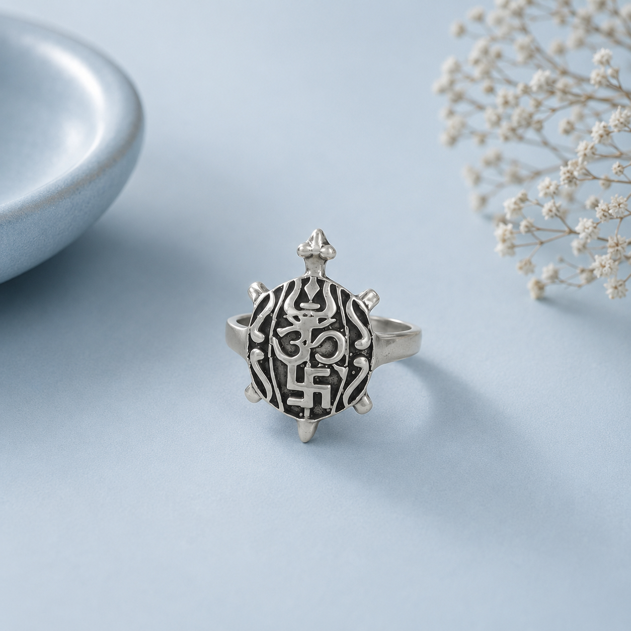 Tanish Om Turtle Silver Ring For Him