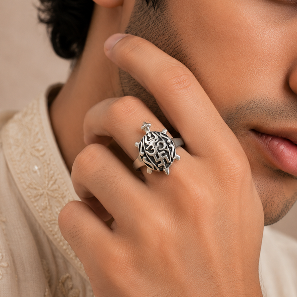 Tanish Om Turtle Silver Ring For Him