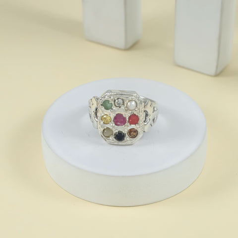 Divine Navratna Gem Silver Ring For Him